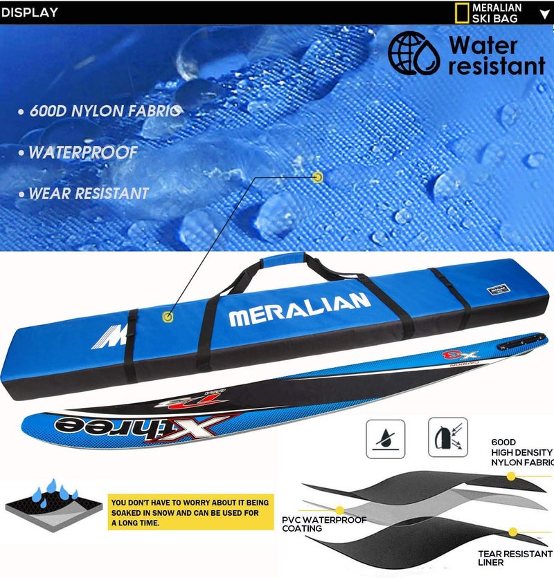 MERALIAN Padded Ski Bag,Waterproof Full Padded Single Ski Travel Bag with Adjustable Shoulder Strap. (BLUE, 185CM) - Image 5